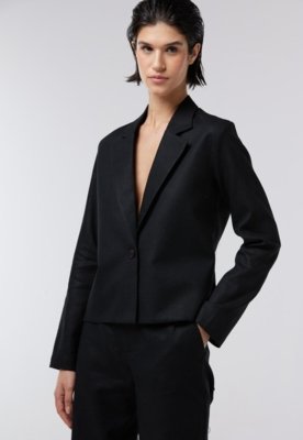 Blazer Linho Traymon Cropped Preto