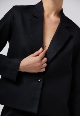 Blazer Linho Traymon Cropped Preto