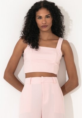 Blusa Cropped Traymon Com Recortes Rosa Claro