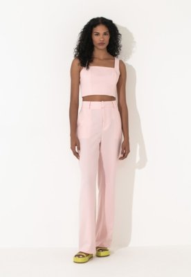 Blusa Cropped Traymon Com Recortes Rosa Claro