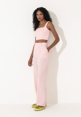 Blusa Cropped Traymon Com Recortes Rosa Claro