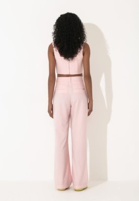 Blusa Cropped Traymon Com Recortes Rosa Claro