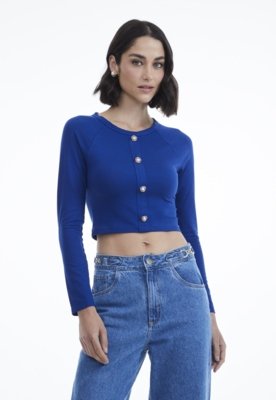 Blusa Traymon Manga Longa Raglan Azul