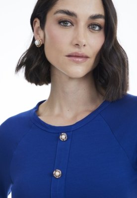 Blusa Traymon Manga Longa Raglan Azul