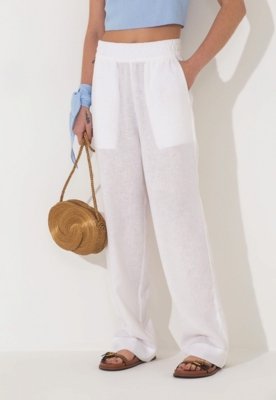 Calça Linho Traymon Comfy Com Bolsos Branco