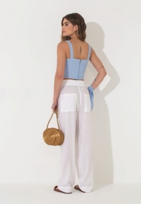 Calça Linho Traymon Comfy Com Bolsos Branco