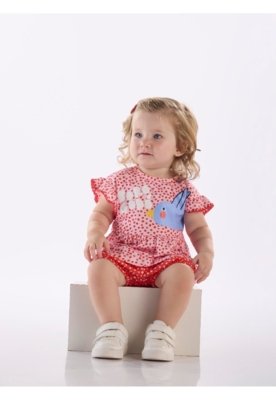 Conjunto Bebê com Blusa e Short Três e Já Rosa