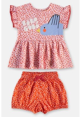 Conjunto Bebê com Blusa e Short Três e Já Rosa