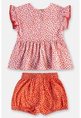 Conjunto Bebê com Blusa e Short Três e Já Rosa