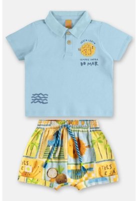 Conjunto Bebê com Polo e Short Três e Já Azul