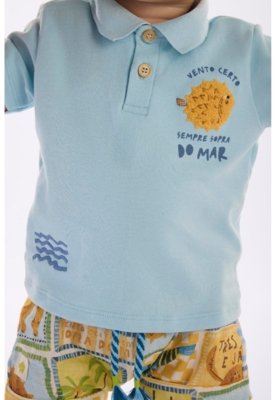 Conjunto Bebê com Polo e Short Três e Já Azul