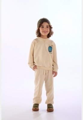 Conjunto Blusão Calça Humor Três e Já Bege
