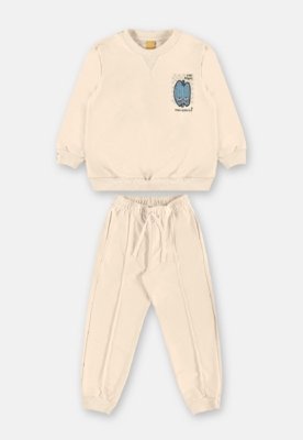 Conjunto Blusão Calça Humor Três e Já Bege