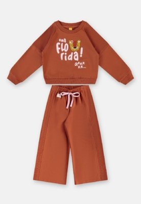Conjunto Infantil Blusão e Calça Três e Já Marrom