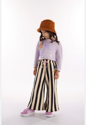 Conjunto Infantil Feminino com Cropped e Calça Safari Encantado Três e Já Roxo
