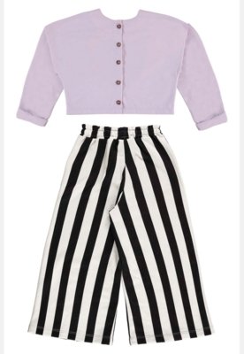 Conjunto Infantil Feminino com Cropped e Calça Safari Encantado Três e Já Roxo