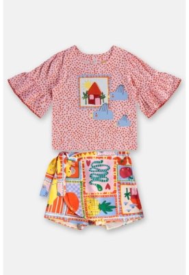 Conjunto Menina Blusa e Short-Saia Três e Já Rosa
