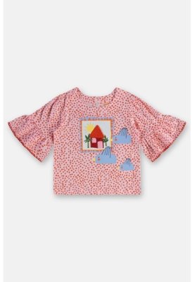 Conjunto Menina Blusa e Short-Saia Três e Já Rosa