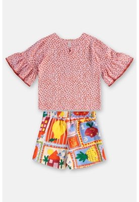 Conjunto Menina Blusa e Short-Saia Três e Já Rosa