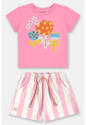 Conjunto Menina com Blusa e Short Três e Já Rosa