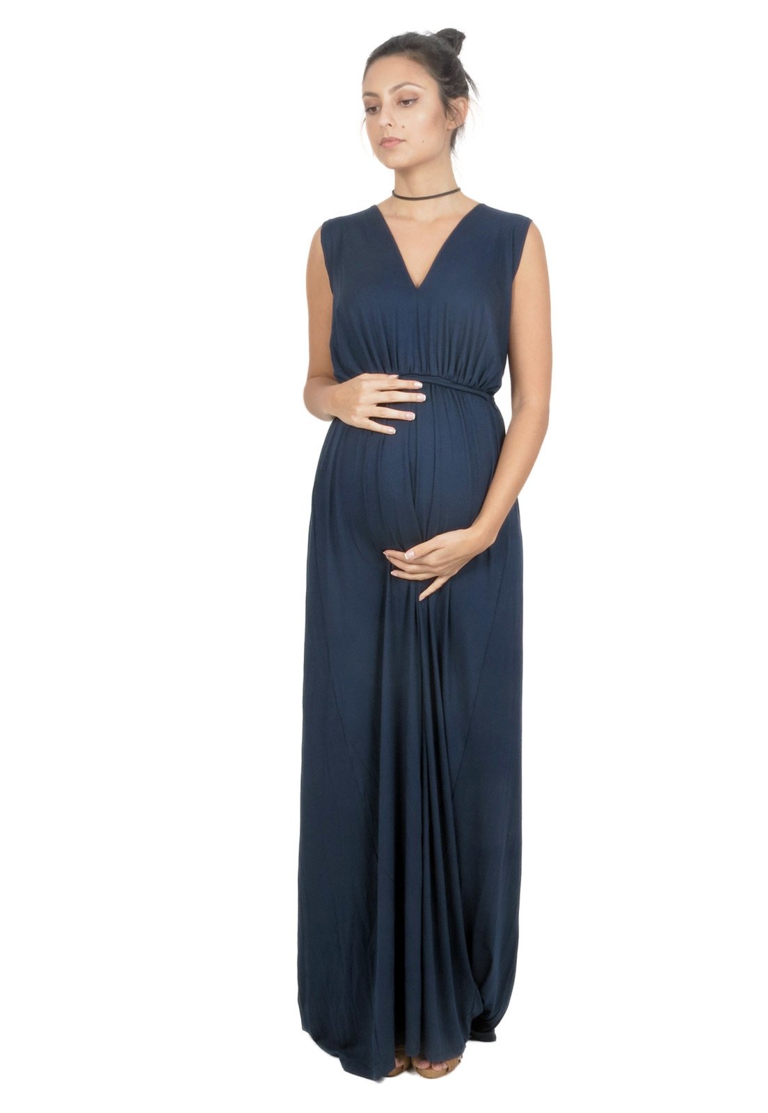 vestido longo azul marinho simples