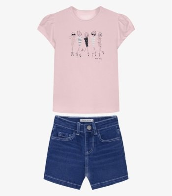 Conjunto Infantil Blusa Com Shorts Trick Nick Rosa