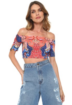 Blusa Cropped Triton Ombro a Ombro Rosa Menor preço em Blusa Cropped Triton Ombro a Ombro Rosa