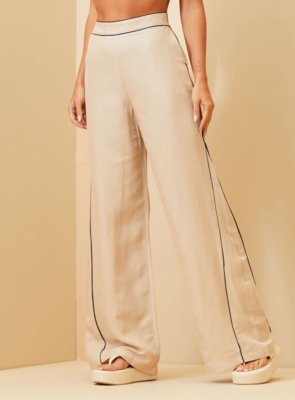 Calça Linho Triton Bege/Azul