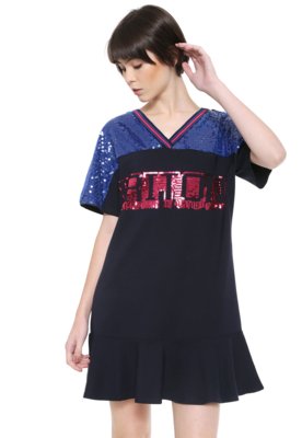 Vestido Triton Curto Paetê Azul-Marinho Menor preço em Vestido Triton Curto Paetê Azul-Marinho