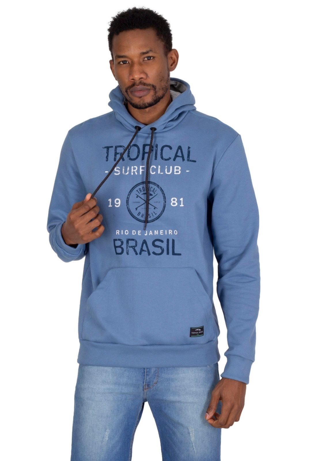 Moletom Tropical Brasil Fechado Com Capuz Azul Marinho - Compre Agora