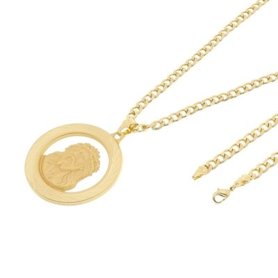 Medalha Face de Cristo Com Corrente Grumet Tudo Jóias Folheado a Ouro 18k Dourada Menor preço em Medalha Face de Cristo Com Corrente Grumet Tudo Jóias Folheado a Ouro 18k Dourada