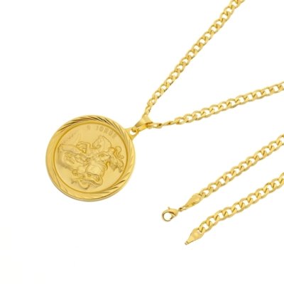 Pingente São Jorge e Conjunto 5mm Pulseira e Corrente Tudo Jóias Folheado a Ouro 18k Dourada Menor preço em Pingente São Jorge e Conjunto 5mm Pulseira e Corrente Tudo Jóias Folheado a Ouro 18k Dourada