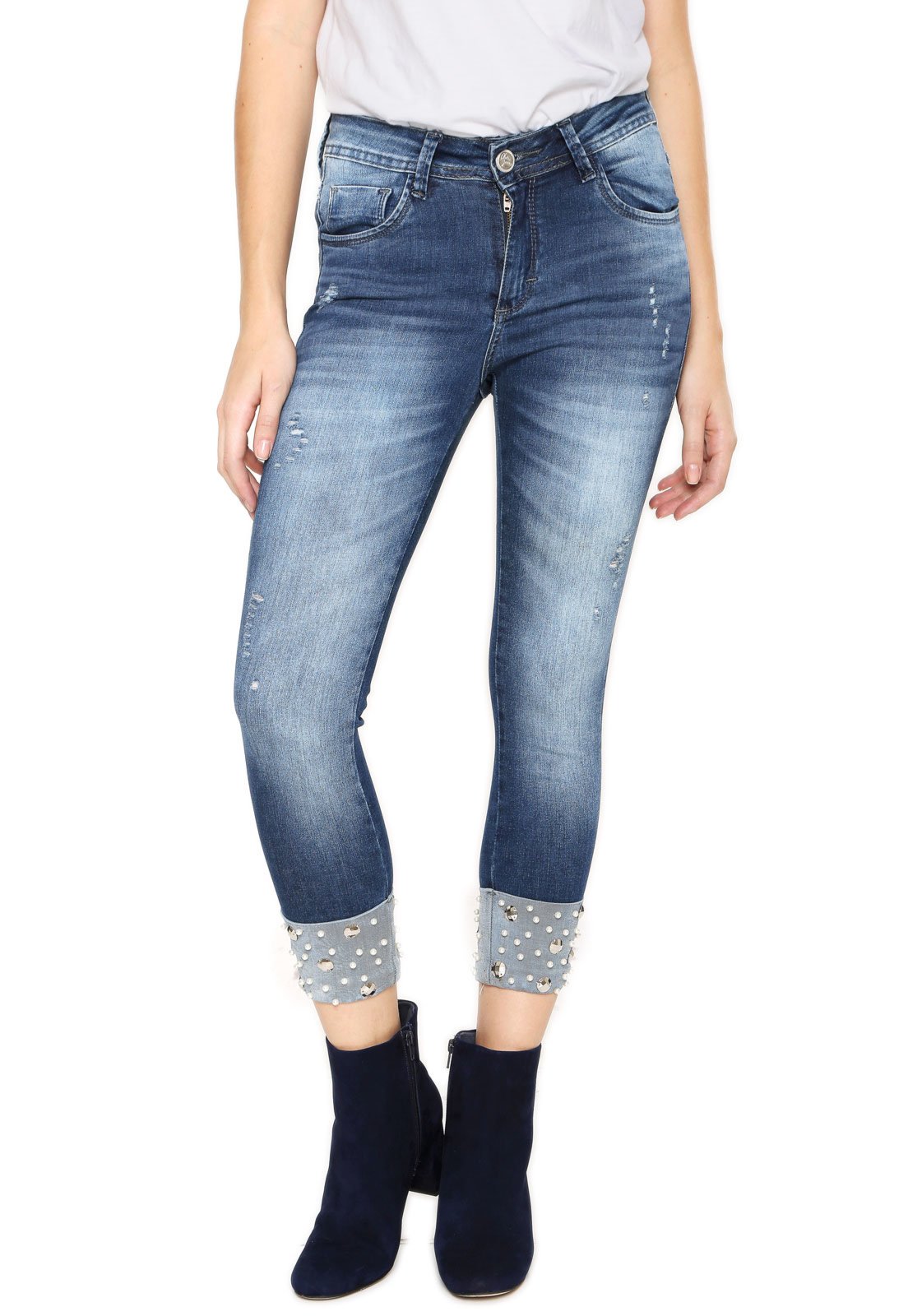 calça jeans feminina com pedrarias