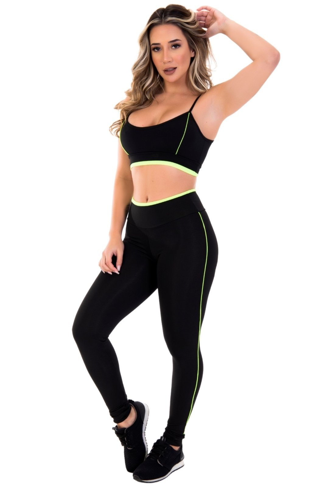 Conjunto Preto e Verde Fitness Feminino Lindo Top Decote V Costa Sem Bojo e  Calça Legging Conforto Roupa de Academia Ginástica - Compre Agora