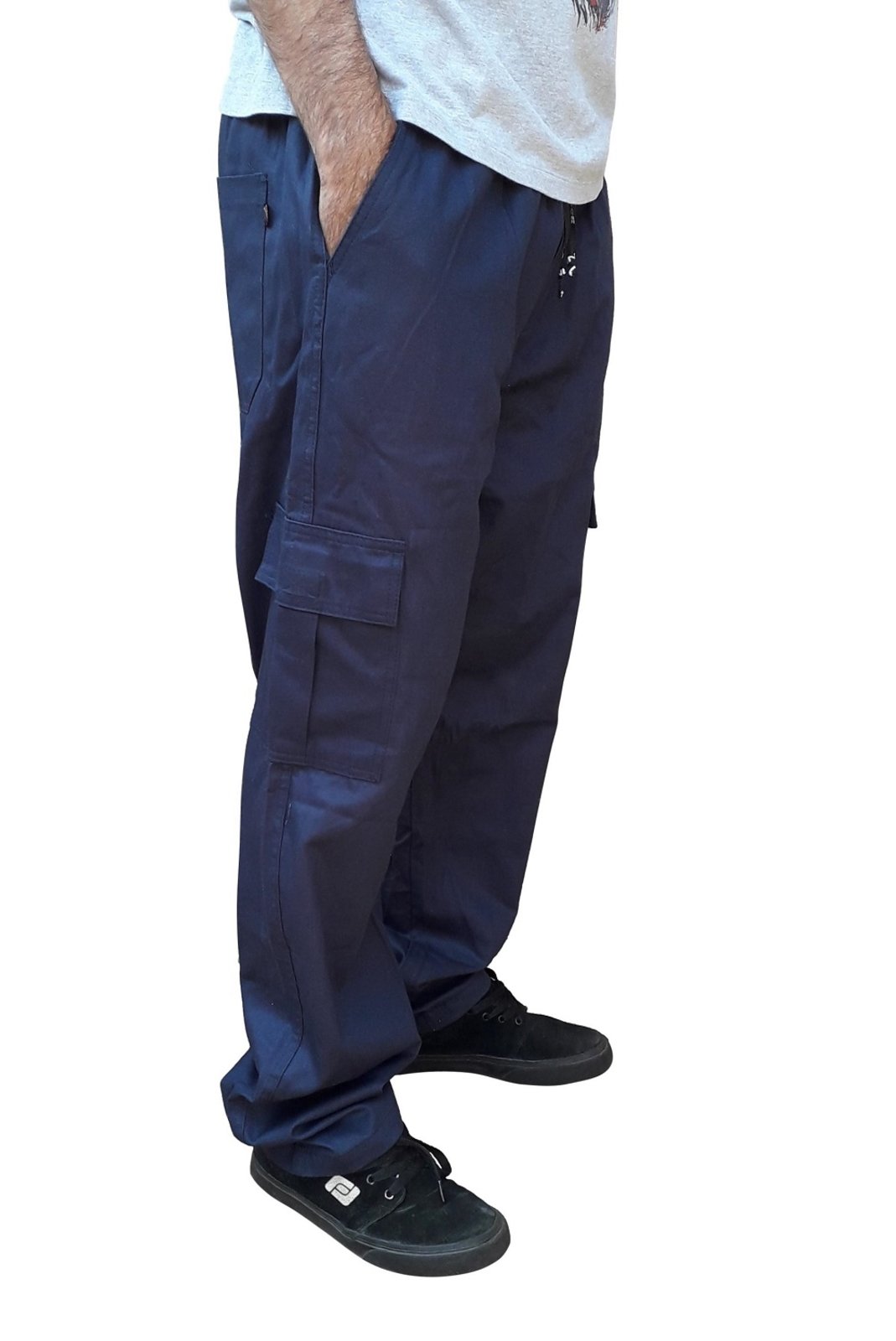 homens Calças cargo lado do bolso da aba detalhe de zíper  Roupa de calças  cargo, Calças azuis escuras, Calças cargo