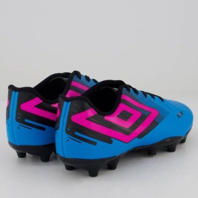 Chuteira Umbro Action Campo Juvenil Azul e Rosa