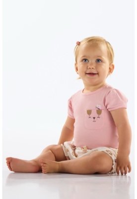 Conjunto Body e Short para Bebê Up Baby Rosa