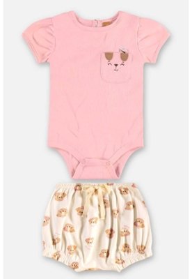 Conjunto Body e Short para Bebê Up Baby Rosa