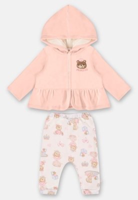 Conjunto com Cardigan e Calça para Bebê Menina Up Baby Rosa