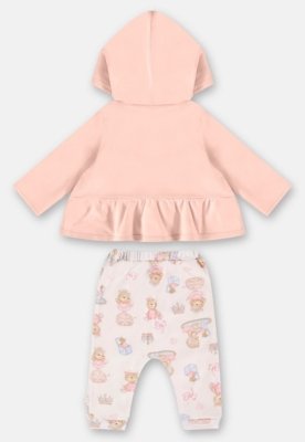Conjunto com Cardigan e Calça para Bebê Menina Up Baby Rosa