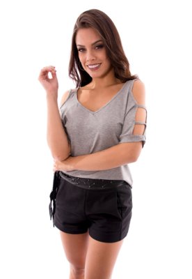 Blusa Up Side Wear Recortes Cinza Menor preço em Blusa Up Side Wear Recortes Cinza