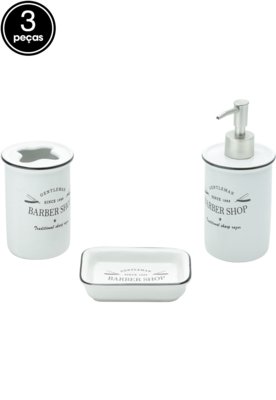 Kit Para Banheiro 3Pçs Barber Shop Branco Urban Menor preço em Kit Para Banheiro 3Pçs Barber Shop Branco Urban