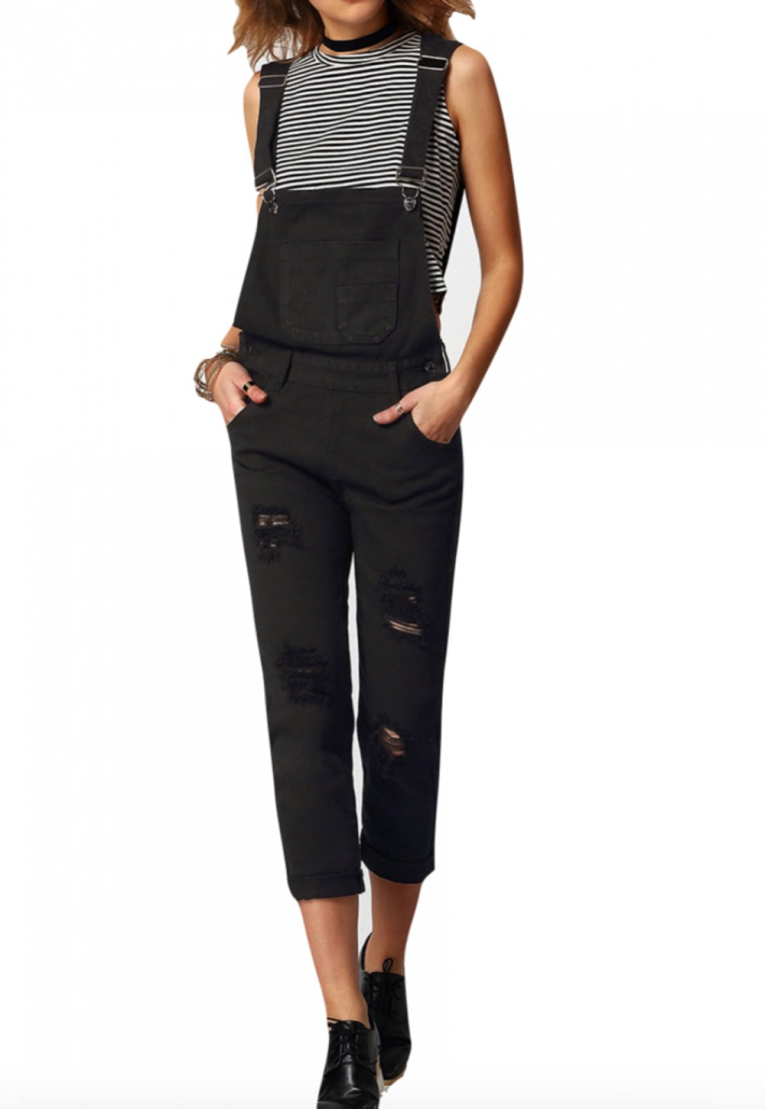 macacão jeans feminino longo preto