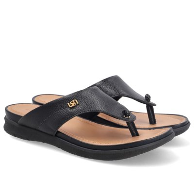 Chinelo Em Couro Preto Com Solado Rasteiro
