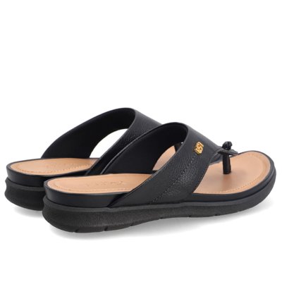 Chinelo Em Couro Preto Com Solado Rasteiro