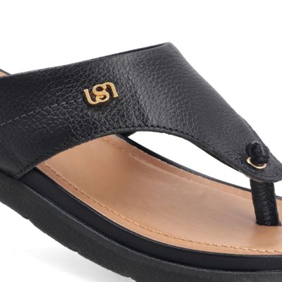 Chinelo Em Couro Preto Com Solado Rasteiro