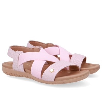 Sandália Rasteira Couro Rosa Tira Elástico