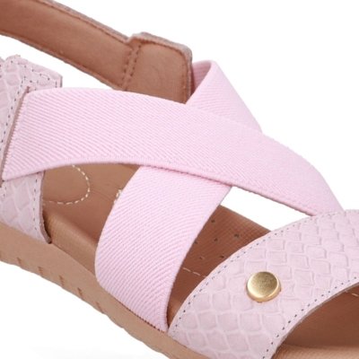 Sandália Rasteira Couro Rosa Tira Elástico