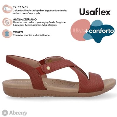 Sandália Usaflex Rasteira Couro Elastico Conforto R1804 Terracota - 168