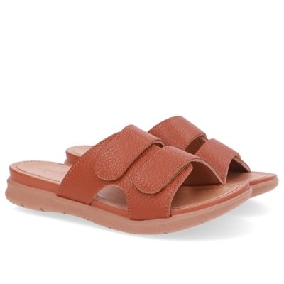 Slide Marrom Plataforma Couro Fecho-Flex